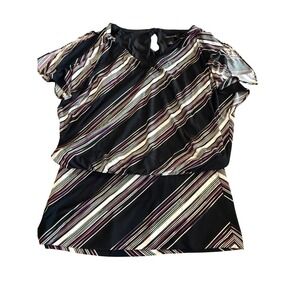 Striped White House Black Market Blouse‎ Flutter Sleeve Party Casual